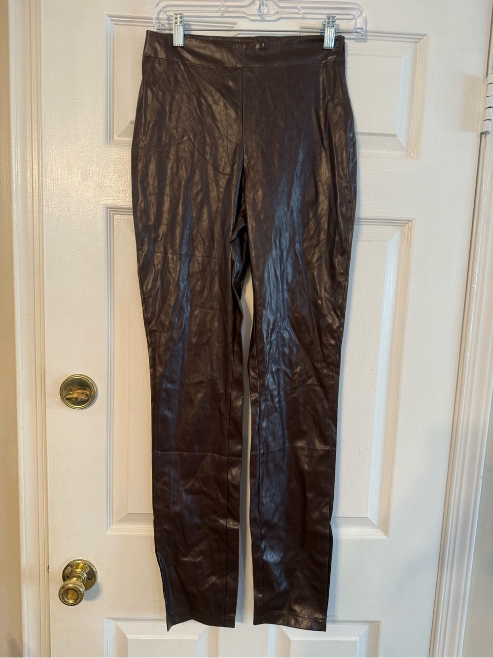 Sbetro Faux Leather Skinny Pants in Dark Brown